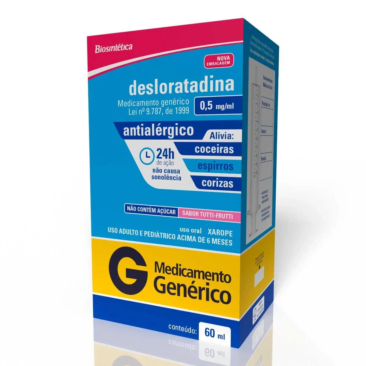 Desloratadina 0,5mg/ml Genérico Biosintética - Aché Xarope  60ml + Seringa Dosadoura