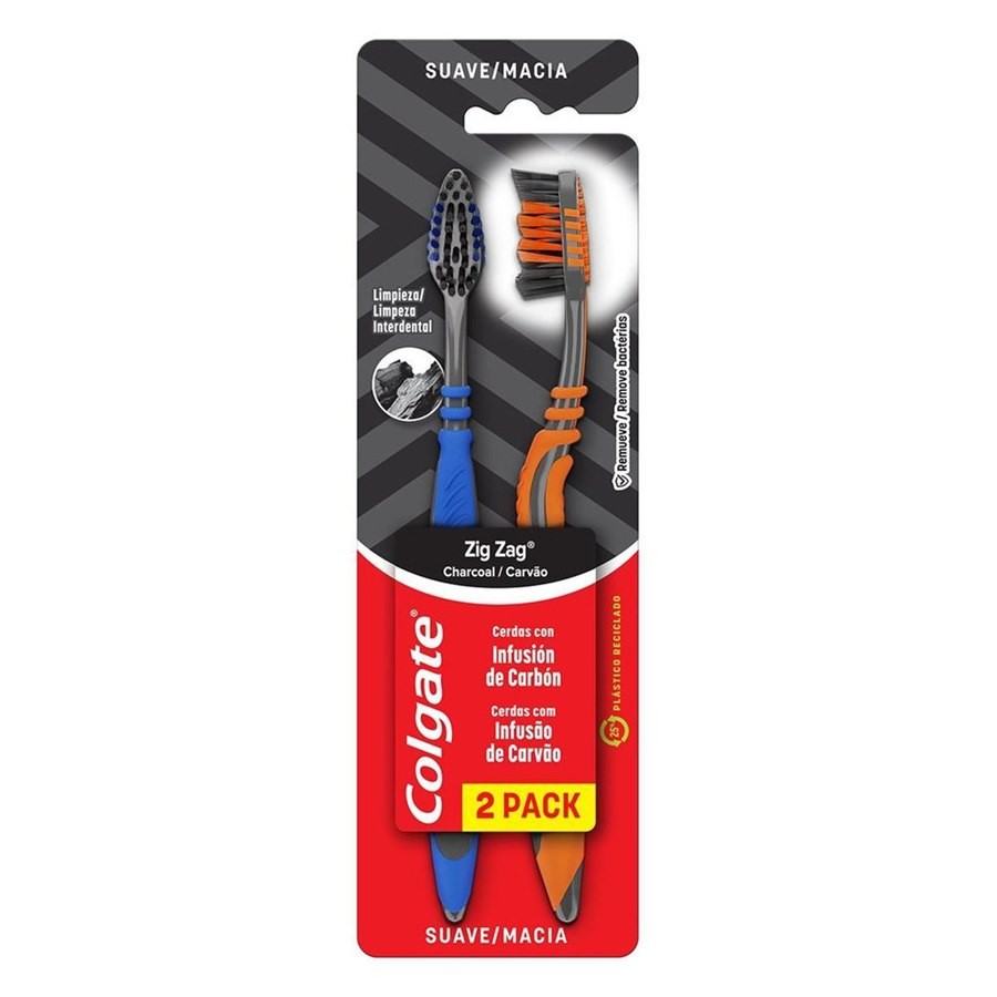 Colgate Escova Dental Zig Zag Carvão Macia 2 Unid
