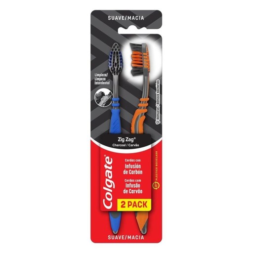 Colgate Escova Dental Zig Zag Carvão Macia 2 Unid