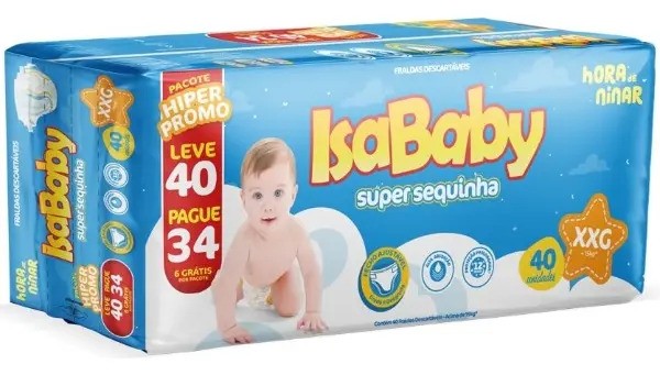 Fralda Isababy Super Sequinha Hiper XXG - 40 Unidades - Sem Gênero - Tamanho XXG