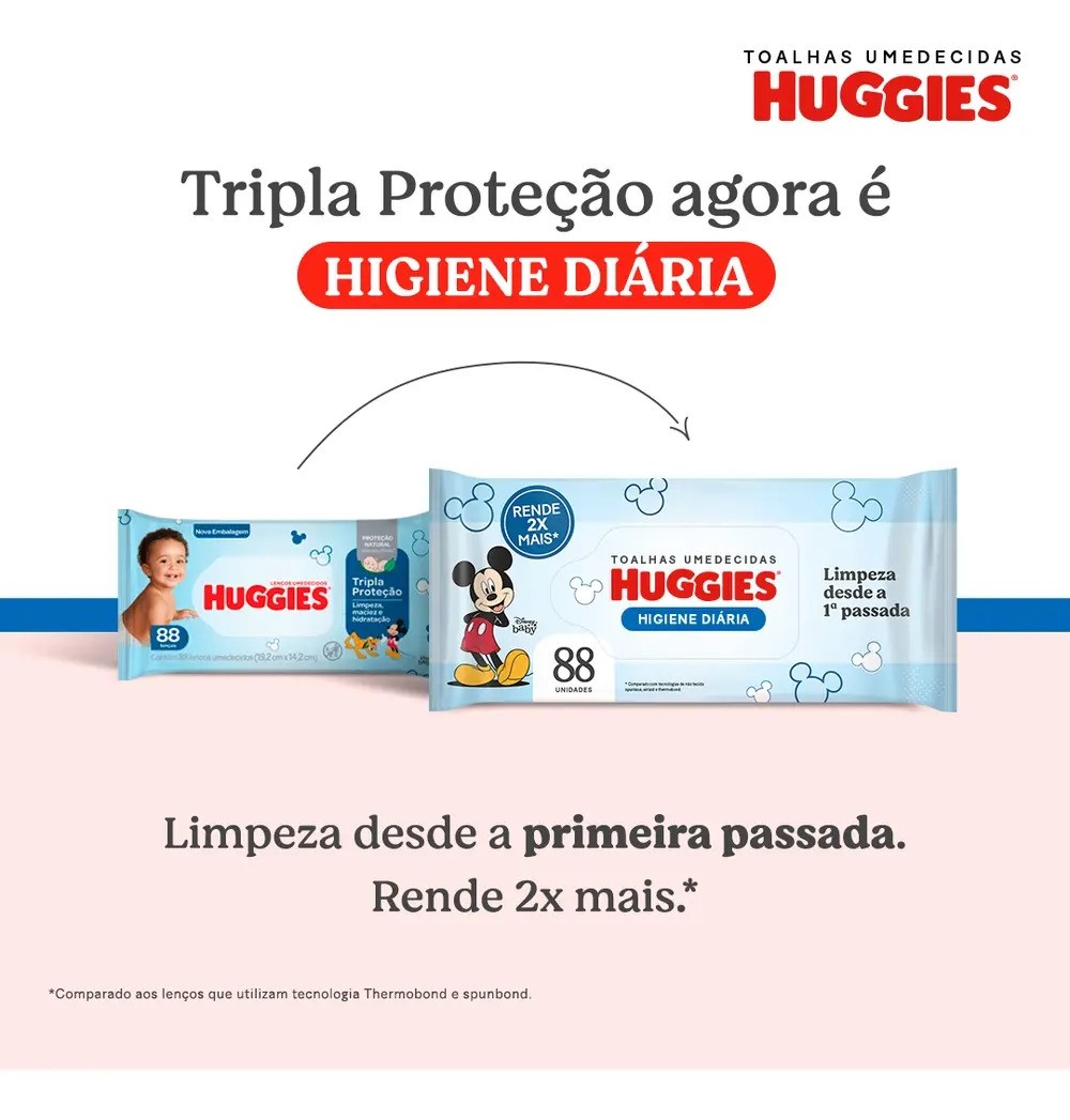 Lenço Umedecido Huggies Higiene Diária Rendem 2x Mais 88 Un