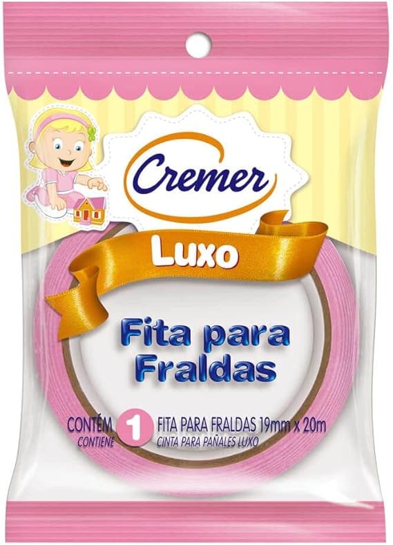Fita para Fralda Cremer Luxo Rosa 19 mm x 20 m Meninas