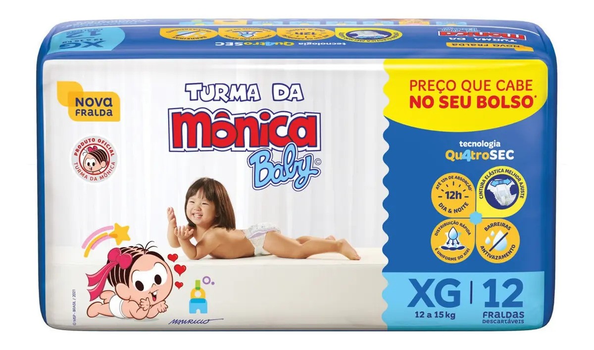 Fralda Descartável Turma da Mônica Baby XG Pacote 12 Unidades
