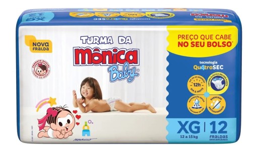 Fralda Descartável Turma da Mônica Baby XG Pacote 12 Unidades