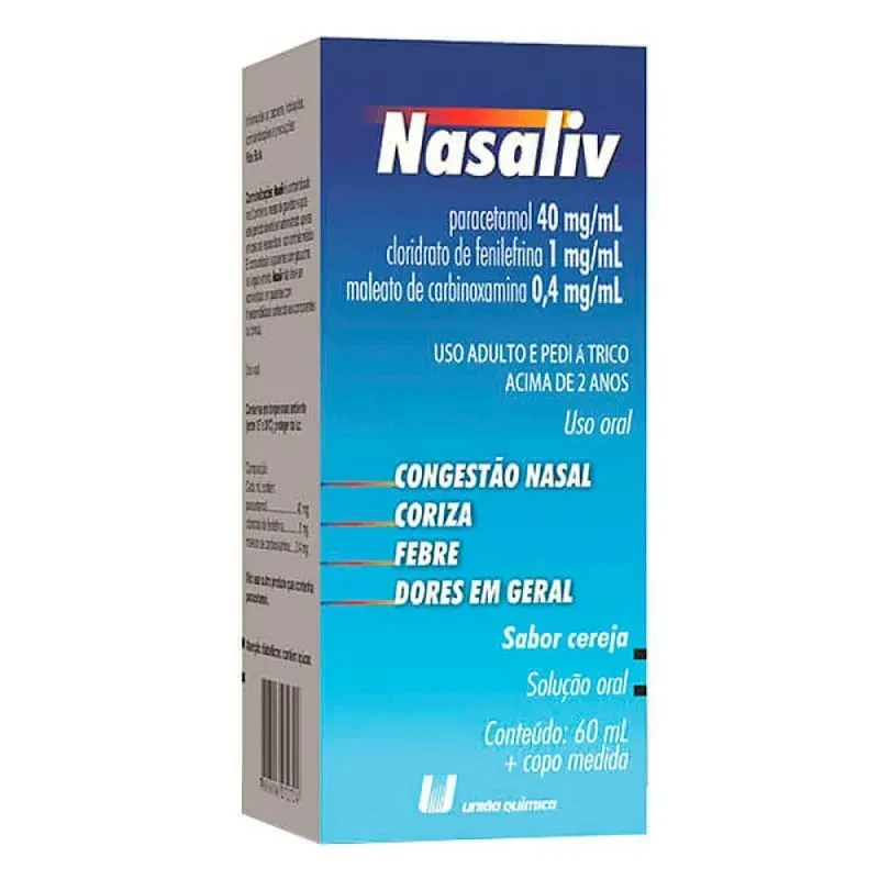 Nasaliv Solução Oral 40mg/mL + 1mg/mL + 0,4mg/mL 60mL União Química