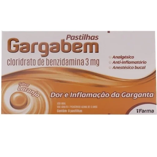 Gargabem 3 mg Pastilha Dura Sabor Laranja 8 Unidades 1Farma