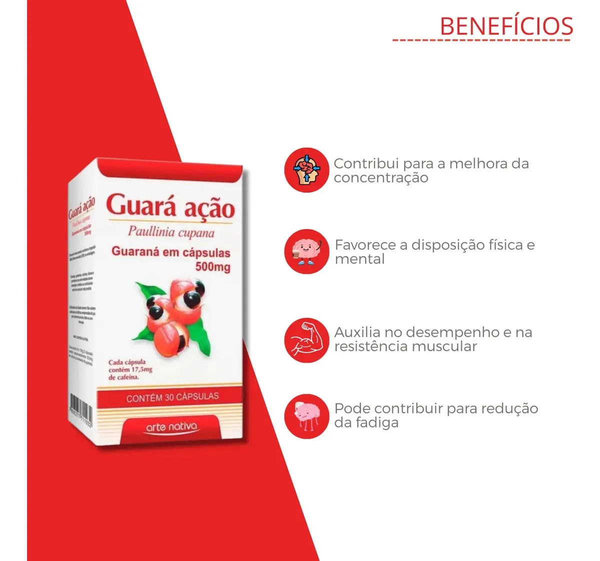Guará Ação Guaraná em Cápsula 500mg 30 Cápsulas Arte Nativa