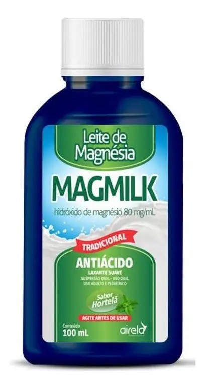 Leite de Magnésia Magmilk Airela Sabor Hortelã 100ml Antiácido Laxante