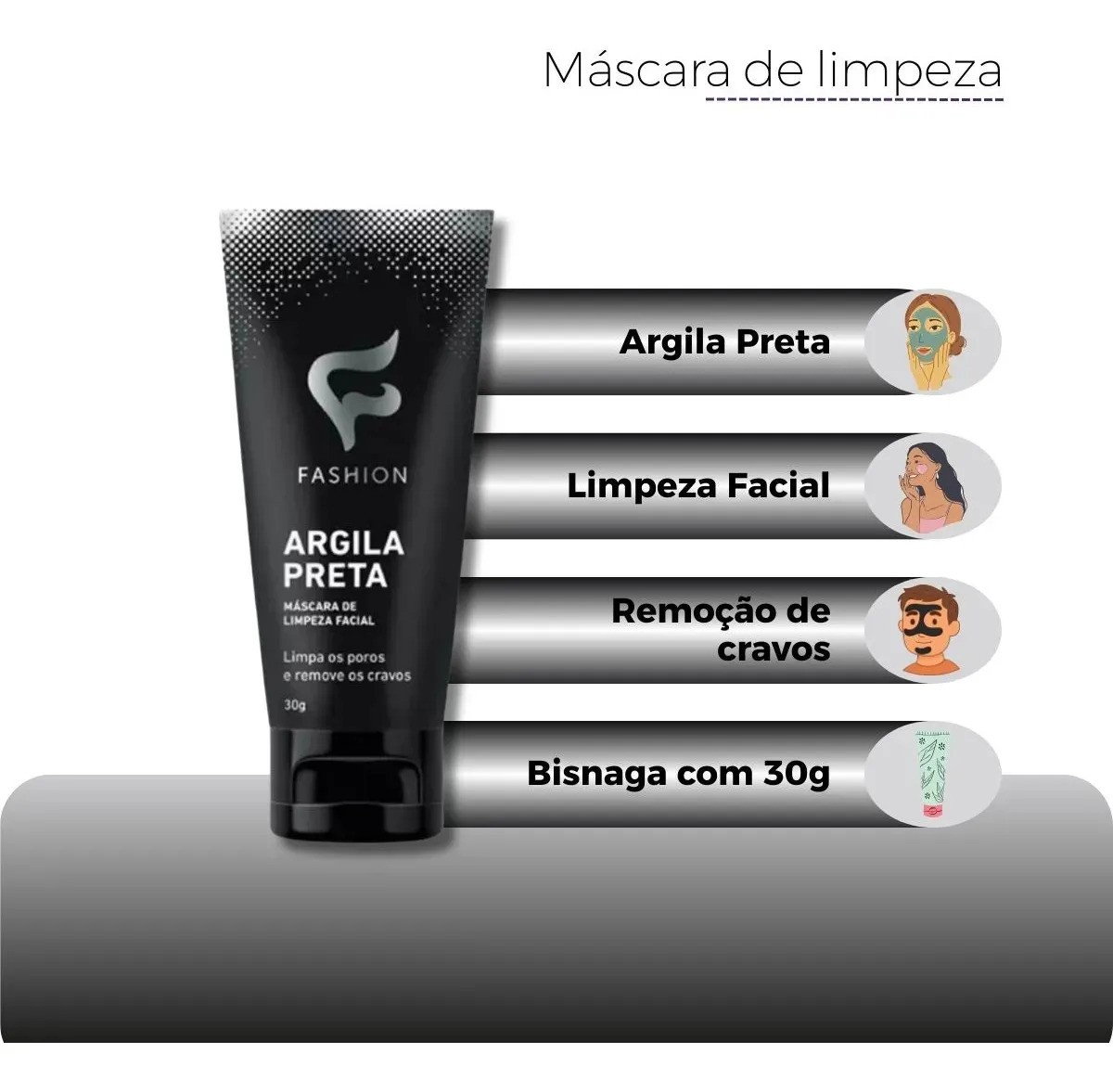 Argila Preta Máscara Limpeza Facial 30g - Fashion