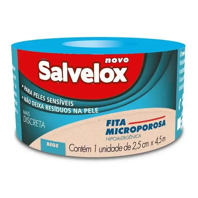 Fita Microporosa Hipoalergênica Salvelox Bege 2,5 cm x 4,5 m