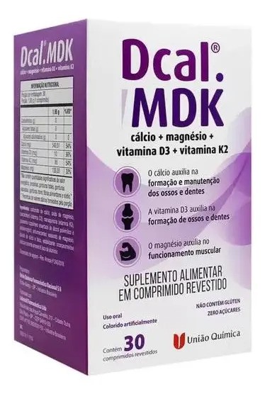 Suplemento Alimentar Dcal MDK União Química Comprimidos Cálcio Magnésio Vitamina D3 K2