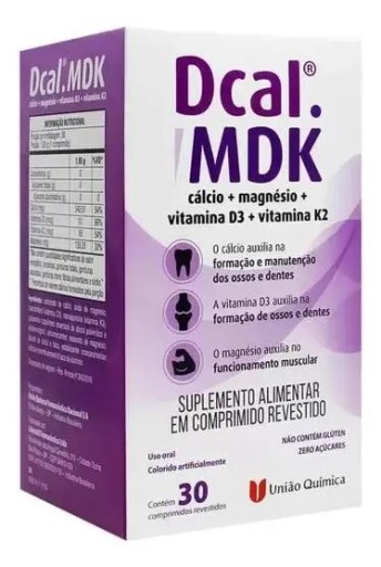 Suplemento Alimentar Dcal MDK União Química Comprimidos Cálcio Magnésio Vitamina D3 K2