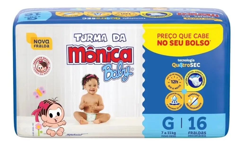Fralda Descartável Turma da Mônica Baby G Pacote 16 Unidades