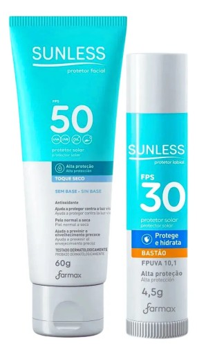 Protetor Solar Facial FPS50 + Protetor Labial Bastão Sunless