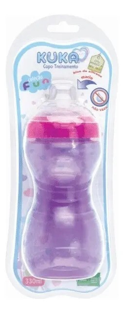 Copo Treinamento Transição Kuka Infantil Antivazamento 330ml Bico Silicone Rosa