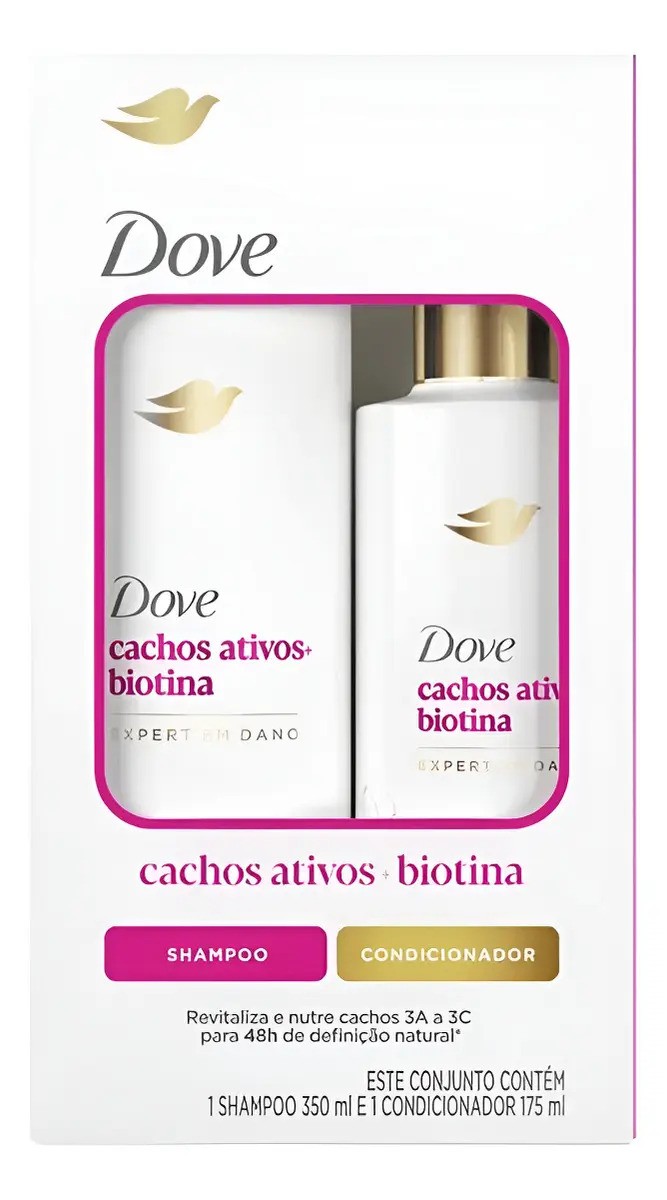 Kit Dove Cachos Ativos + biotina Expert Shampoo + condicionador