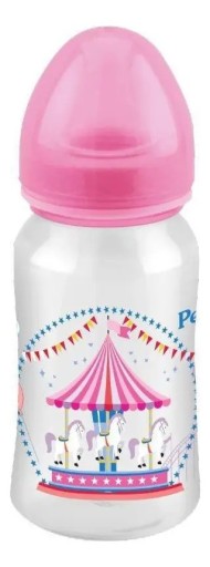 Mamadeira Petita 270ml Silicone Rosa Decorada Bico Redondo