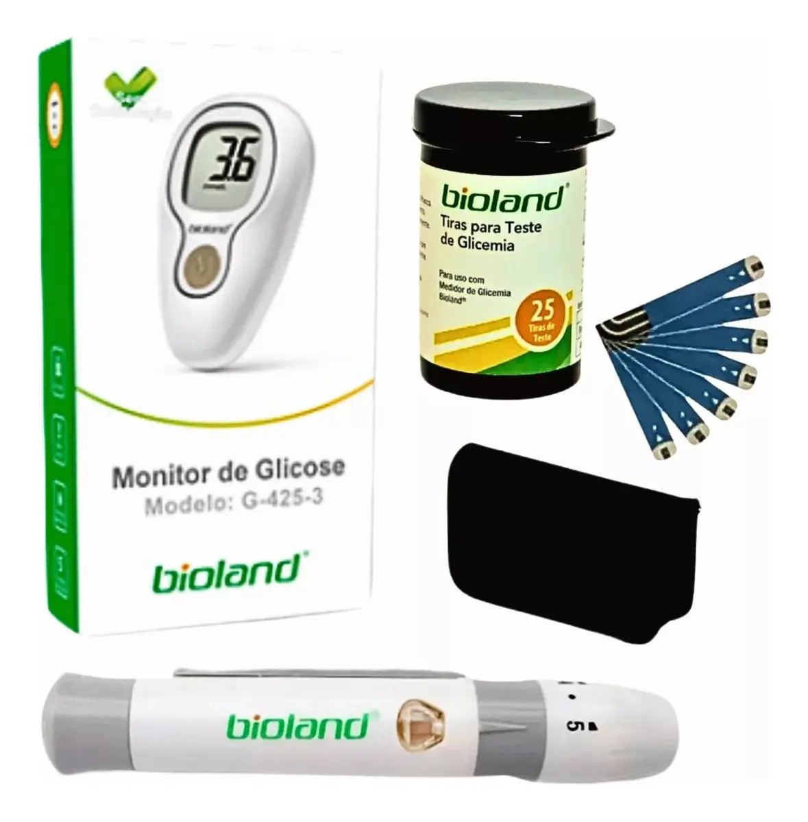 Kit Medidor de Glicose Bioland G-425 + 125 Tiras