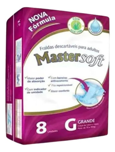 Fraldas Geriátricas Mastersoft Regular P10 M8 G8 EG7 Tamanho Grande Com 8