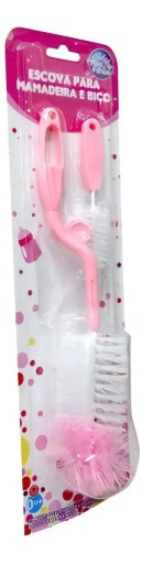 Escovas Limpar Mamadeira Infantil Bambino Bebe Rosa Cerdas Náilon