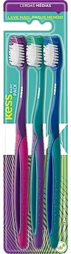 Pack Escovas Dental Kess Basic Plus medio 3 unidades