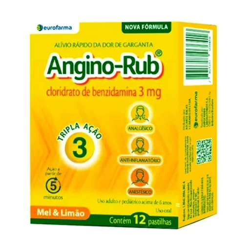 Angino-Rub 3mg Pastilhas Sabor Mel e Limão 12 Unidades Eurofarma