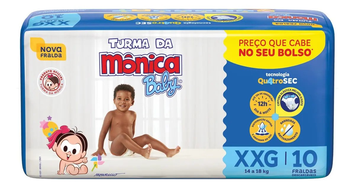 Fraldas Descartáveis Infantil Turma da Mônica Baby XXG Pacote 10 Unidades 14 a 18 kg