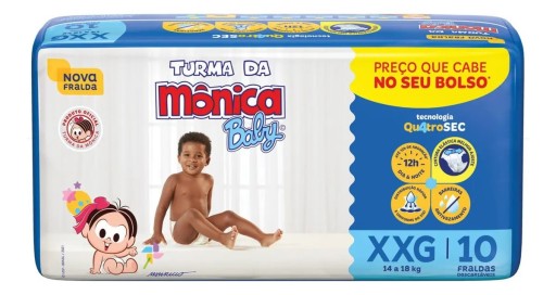 Fraldas Descartáveis Infantil Turma da Mônica Baby XXG Pacote 10 Unidades 14 a 18 kg