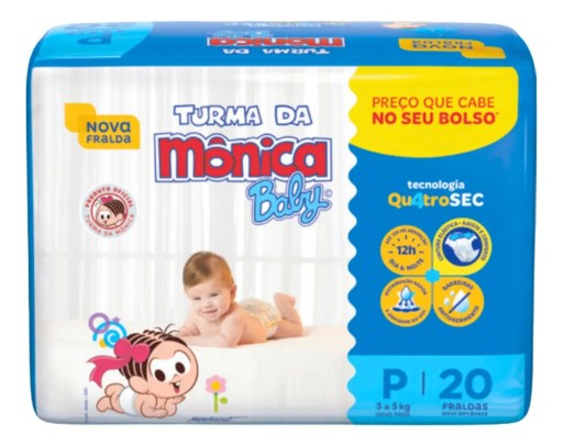 Fralda Descartável Turma da Mônica Baby P Pacote 20 Unidades