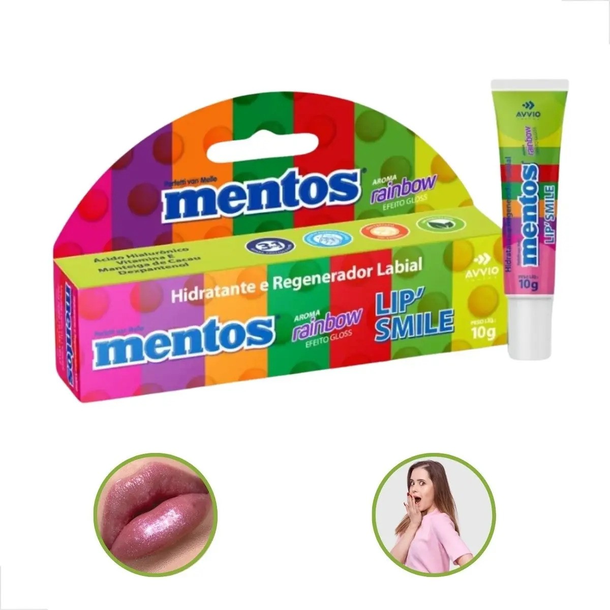 Hidratante Reparador Labial Lip Smile Mentos Rainbow 10g
