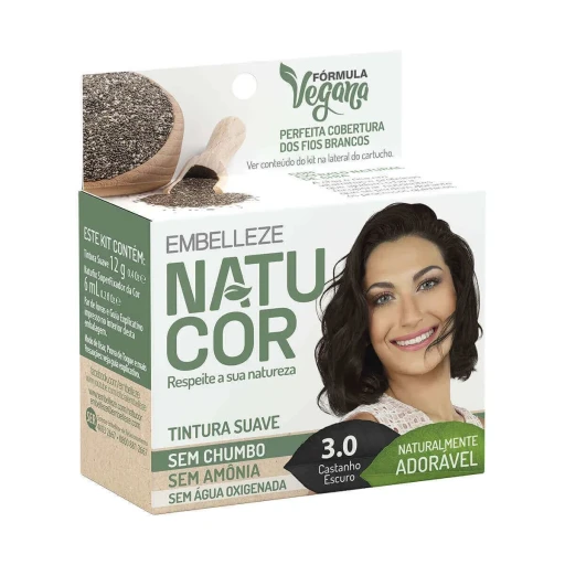 Tintura Natucor 3.0 Castanho Escuro Vegana Sem Amônia Embelleze