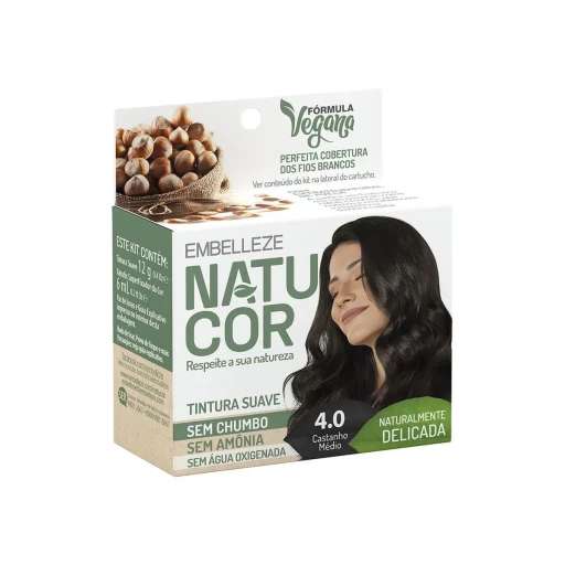 Tintura Natucor 4.0 Castanho Médio Vegana Sem Amônia Embelleze