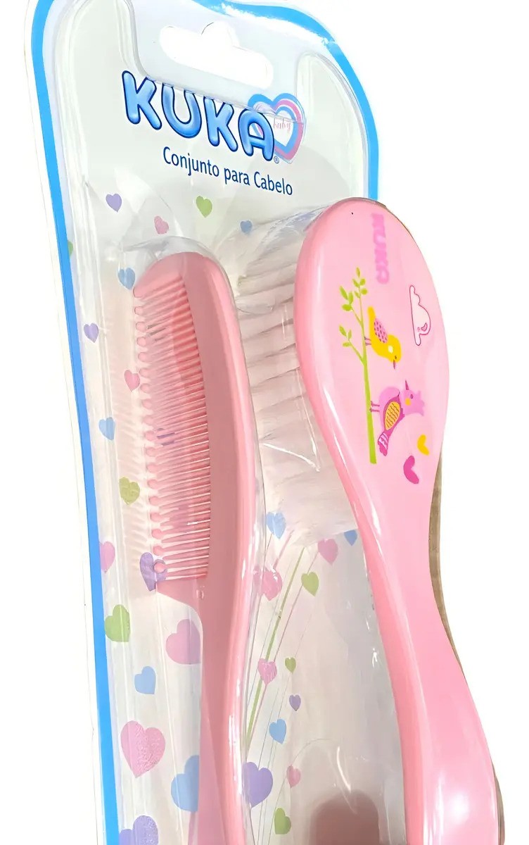 Conjunto Pente e Escova para Cabelo Kuka Azul Cor Rosa