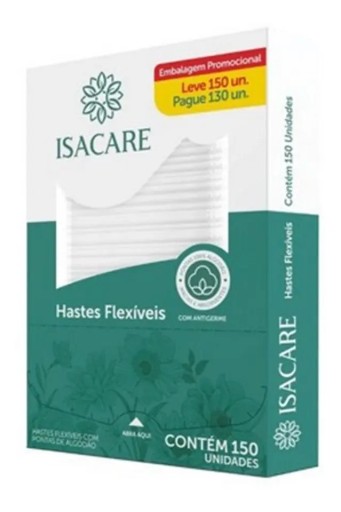 Hastes Flexíveis Cotonete Isacare 150 Unidades
