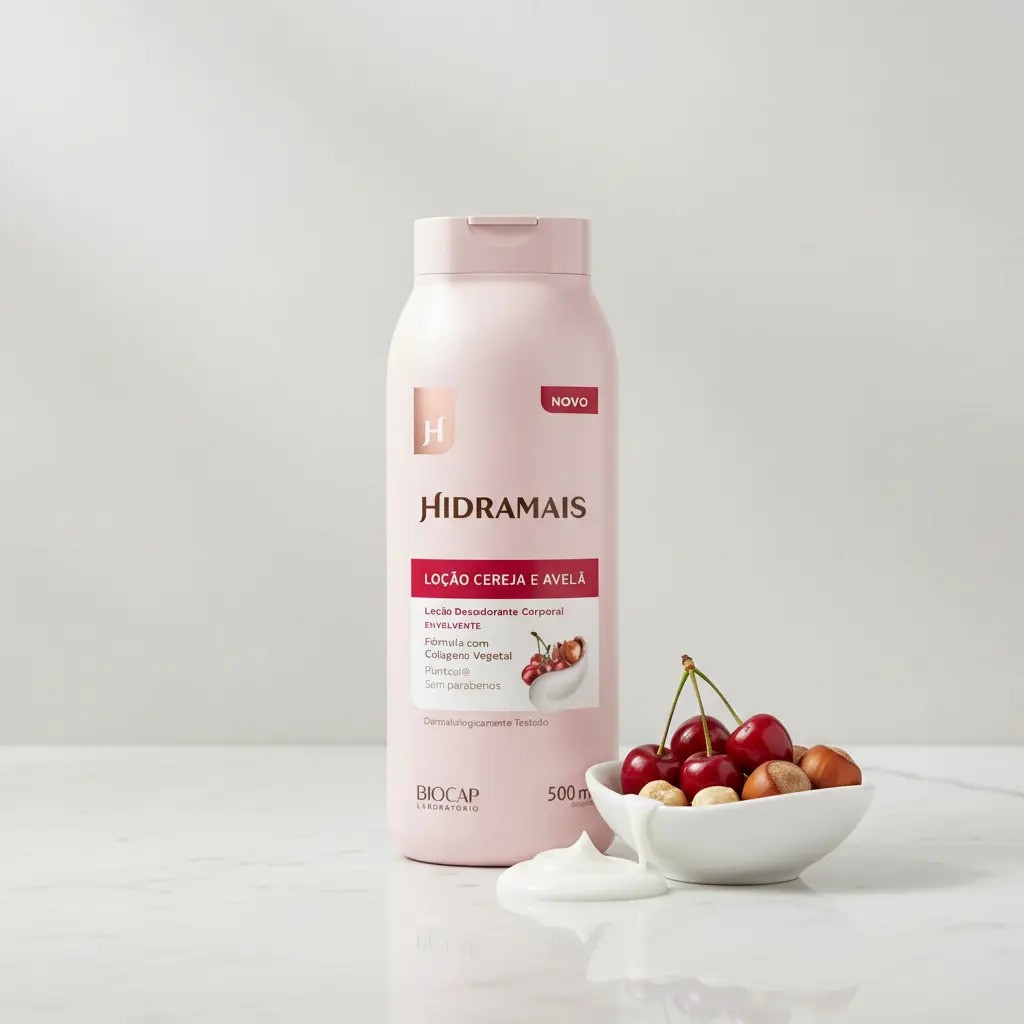 Loção desodorante corporal Hidramais Cereja e Avelã 500 mL com Colágeno Vegetal