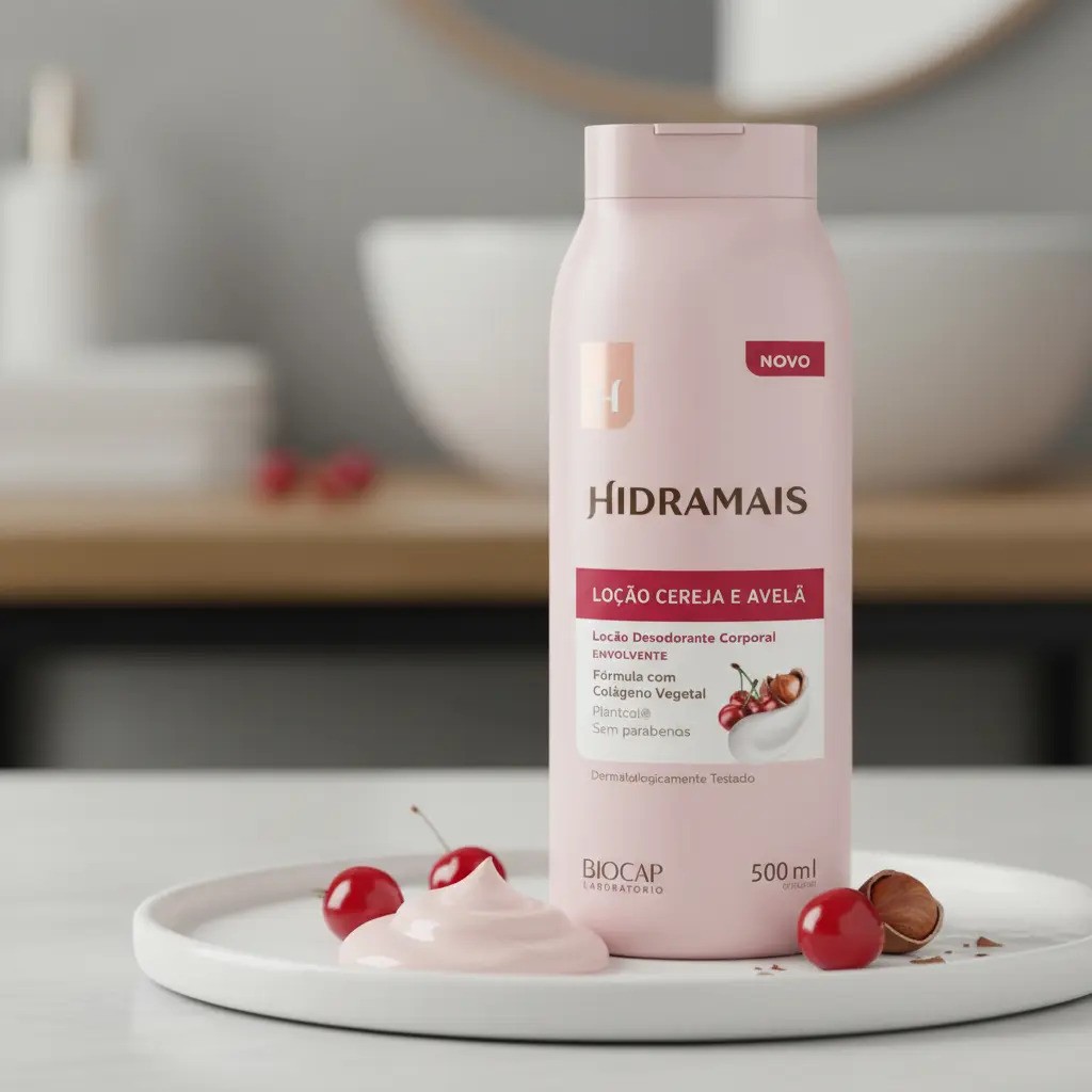 Loção desodorante corporal Hidramais Cereja e Avelã 500 mL com Colágeno Vegetal