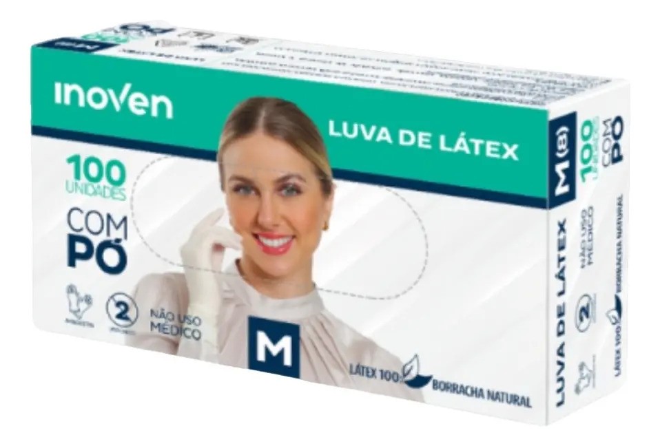 Luva Latex Descartavel M Com Pó Cor Branco Tamanho M Unidades 100