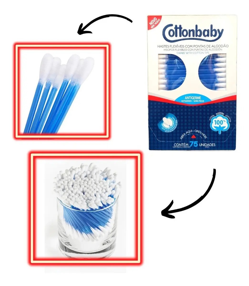 Hastes Flexíveis de Algodão Cottonbaby Caixa com 75 Unidades
