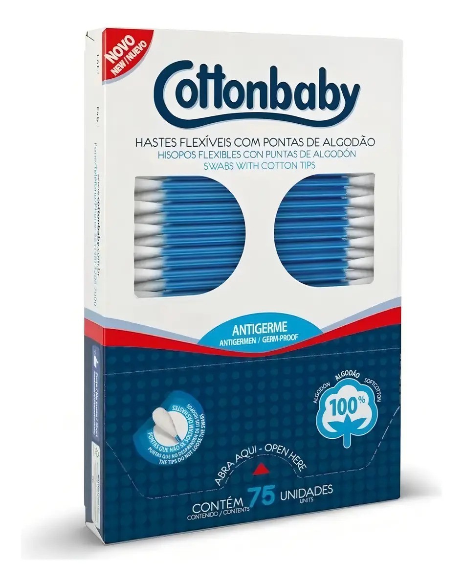 Hastes Flexíveis de Algodão Cottonbaby Caixa com 75 Unidades