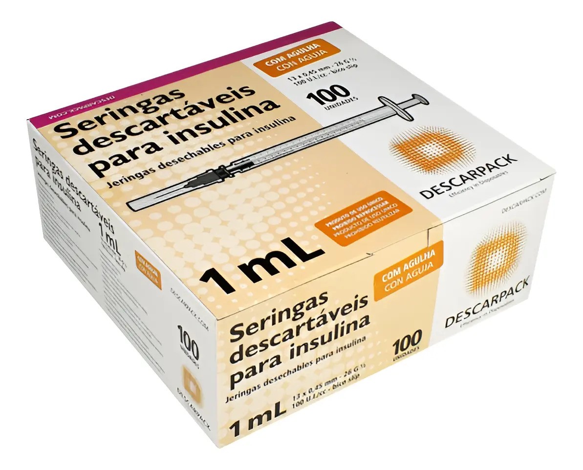 Seringa Insulina SR 1 mL + Agulha 13x4,5 100 Unidades