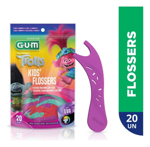 Fio Dental Infantil Trolls com Cabo - 20 Unidades