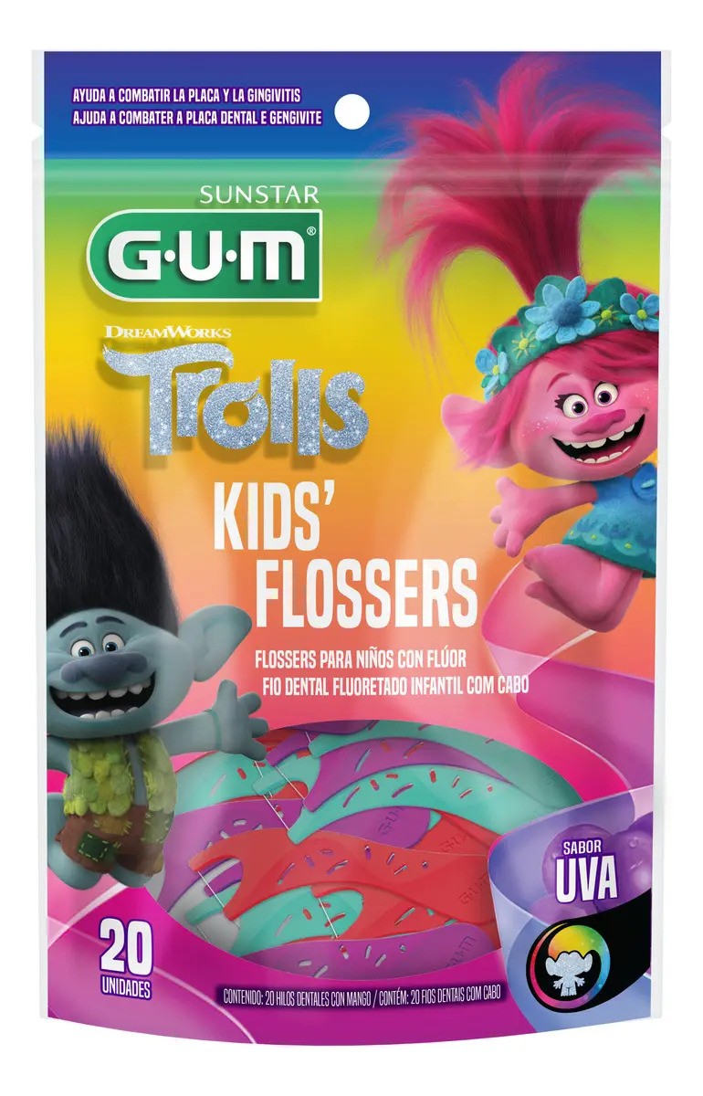 Fio Dental Infantil Trolls com Cabo - 20 Unidades