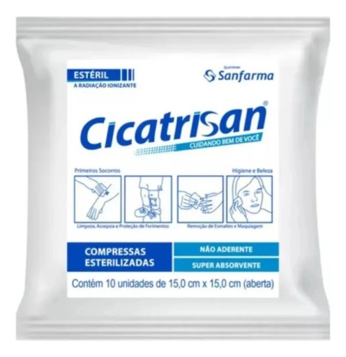 Compressa Esterilizada Cicatrisan 15cm x 15cm 1 Pacote com 10 Unidades