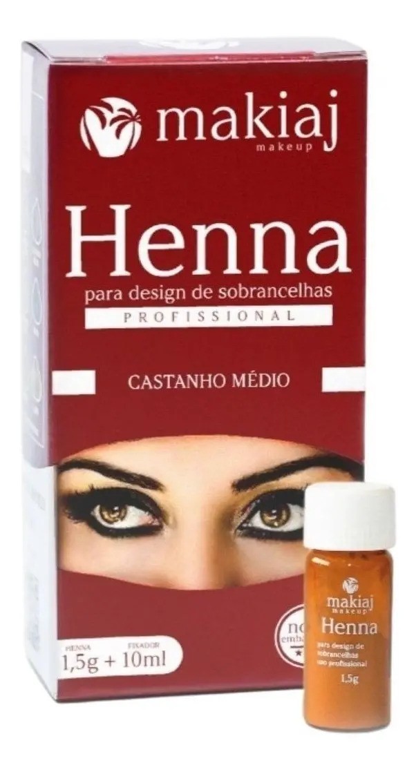 Henna Sobrancelhas Makiaj 1,5g Com Fixador 10ml Castanho Médio
