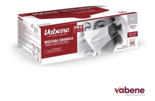 Máscara Descartável Tripla - Vabene Branco - 50 Unidades