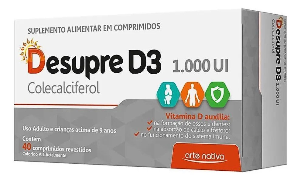 Vitamina D3 1000UI Desupre 40 comprimidos Sem Sabor Sem Glúten Arte Nativa