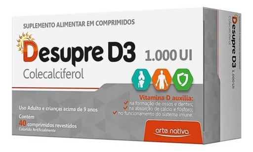Vitamina D3 1000UI Desupre 40 comprimidos Sem Sabor Sem Glúten Arte Nativa