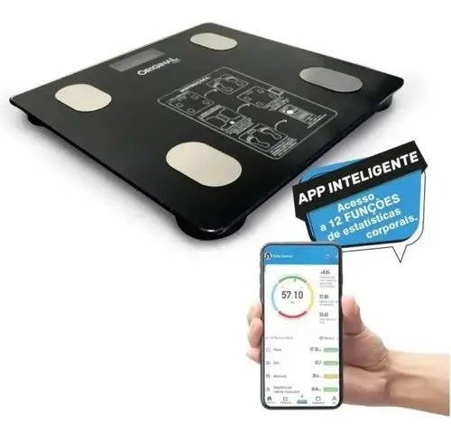Balança Corporal Bioimpedância Digital Banheiro Profissional Preto - Voltagem