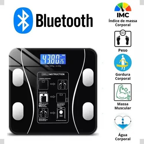 Balança Corporal Bioimpedância Digital Banheiro Profissional Preto - Voltagem