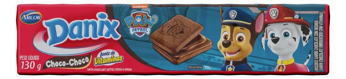 Biscoito Chocolate Recheio Choco-Choco Paw Patrol Danix Pacote 130g